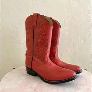 Red leather kids cowboy boots